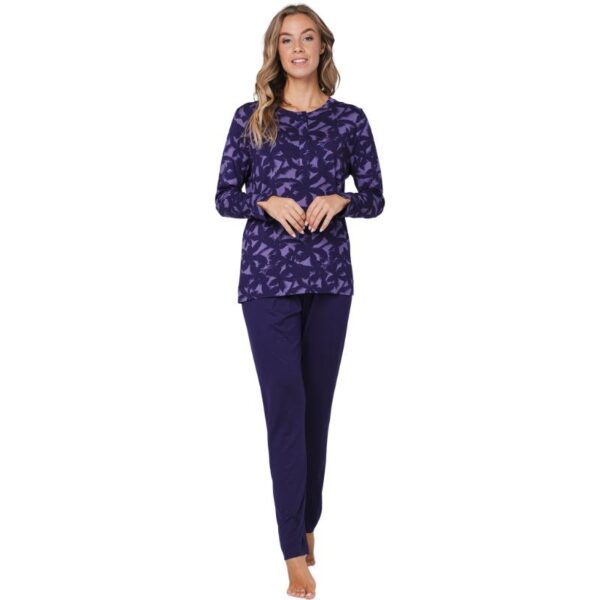 Pyjama, pitkät hihat ja lahkeet, nappilista pääntiellä, violetti